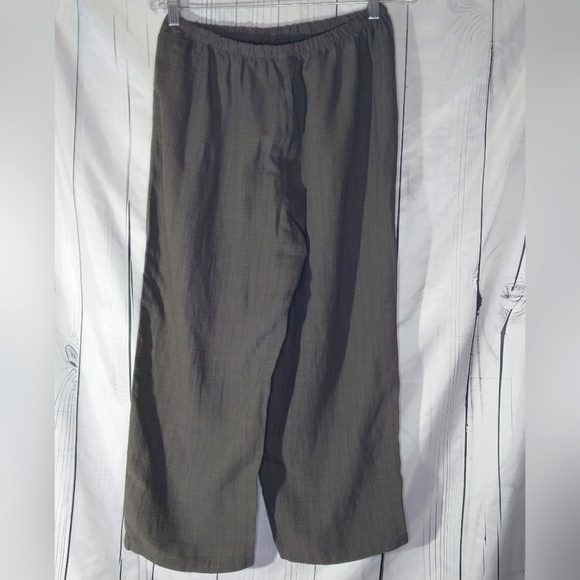 Eileen Fisher Linen Blend Wide Leg Cropped Pull-On Pants - Olive Green Size PS - Picture 12 of 12